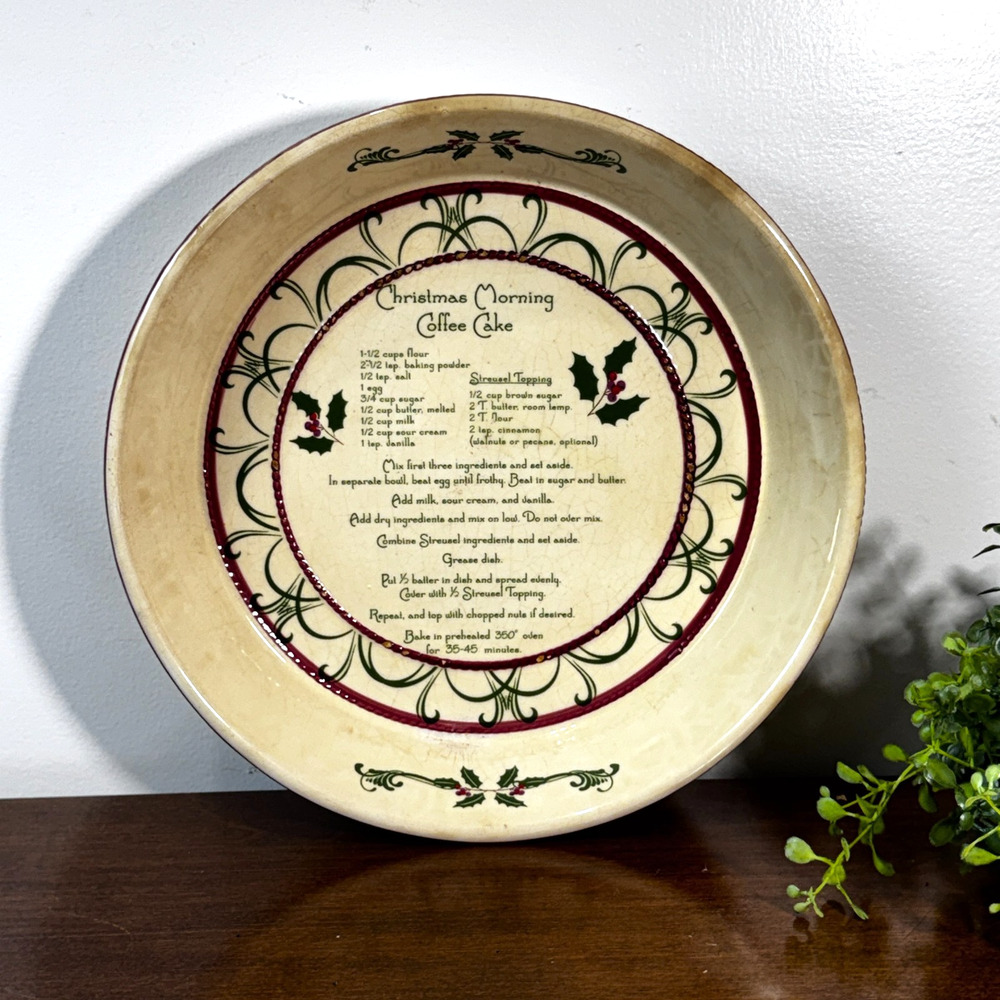 Christmas Morning Coffee Cake Baking Dish Pie Plate Toasty Crazing Recipe